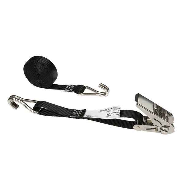 Us Cargo Control 1" x 10' Black Stainless Steel Thumb Ratchet Strap w/ Wire Hooks 1610WHSS-BLK